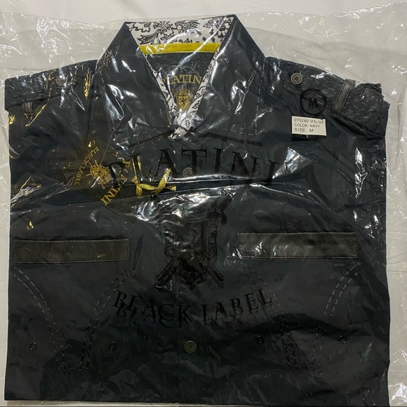 Platini Men’s Military Button Down Shirt w/ Faux Leather & Paisley Trim Size M - Picture 12 of 14